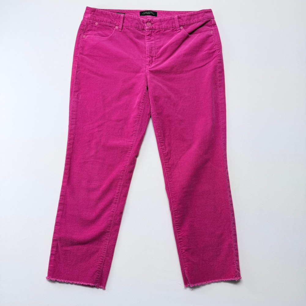 Talbots Flawless Five-Pocket Pink Corduroy Slim Ankle Pants Frayed Hem 12P